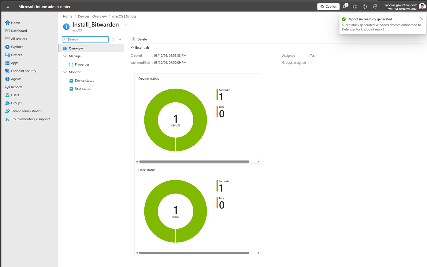Intune device compliance status used by Entra ID Conditional Access policy