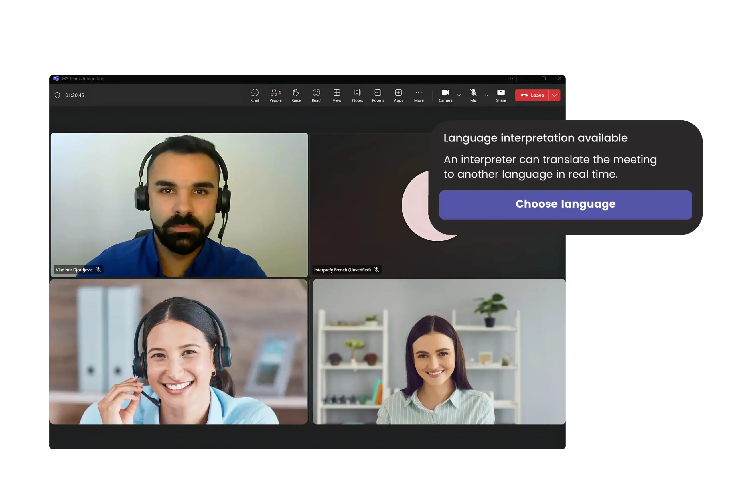 Microsoft Teams meeting with language interpretation