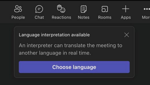Microsoft Teams language interpretation popup